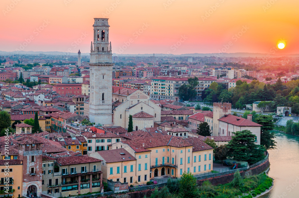 Beautiful sunset aerial view of  Verona, Veneto region, Italy.