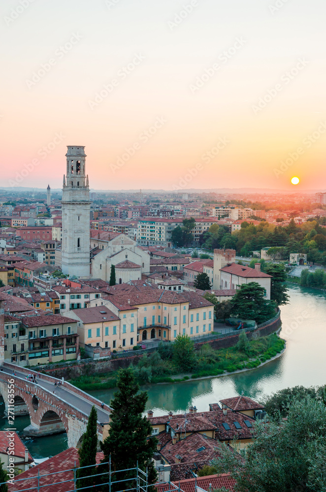 Beautiful sunset aerial view of  Verona, Veneto region, Italy.