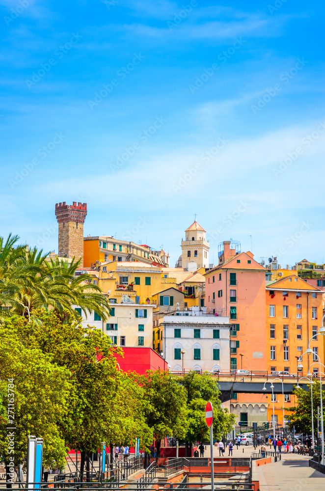 Panoramic view of Genoa (Genova) in a beautiful summer day, Liguria, Italy