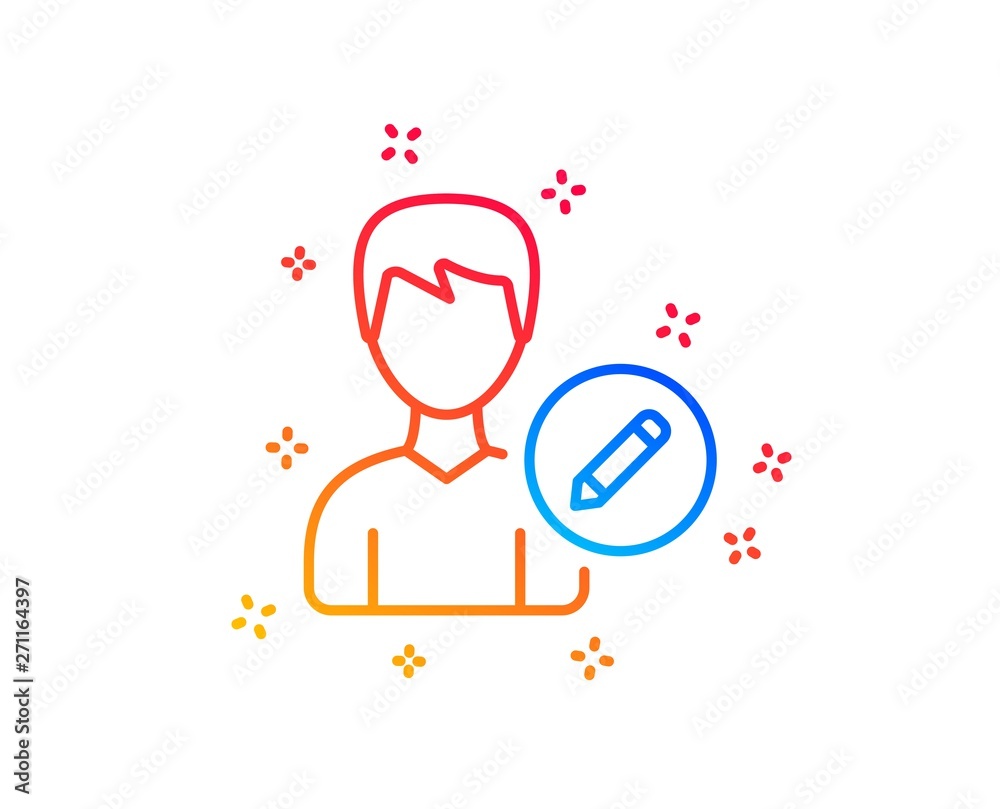 Edit User line icon. Profile Avatar with pencil sign. Male Person silhouette symbol. Gradient design elements. Linear edit person icon. Random shapes. Vector Edit User line icon. Profile Avatar with pencil sign. Male Person silhouette symbol. Gradient design elements. Linear edit person icon. Random shapes. Vector