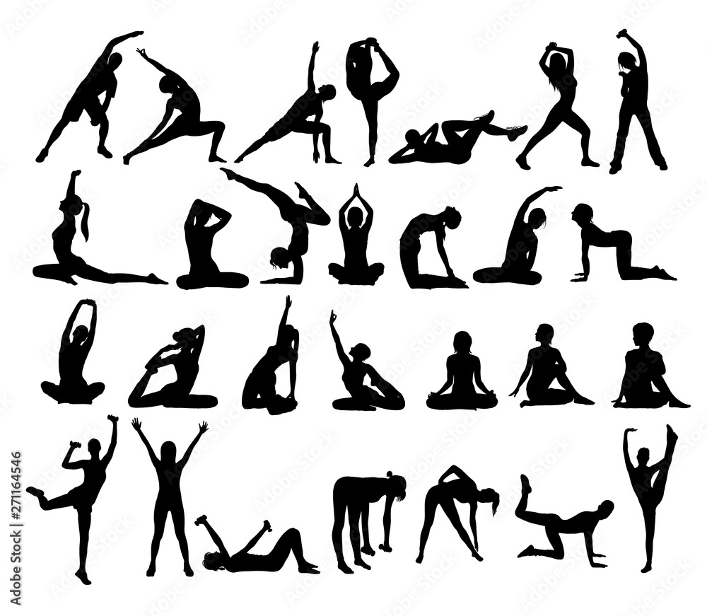 Fototapeta premium Yoga Sport Activity Silhouettes, art vector design