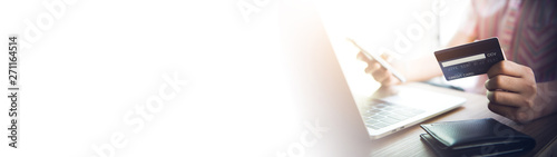 Online shopping, payment at the store, credit card, concept