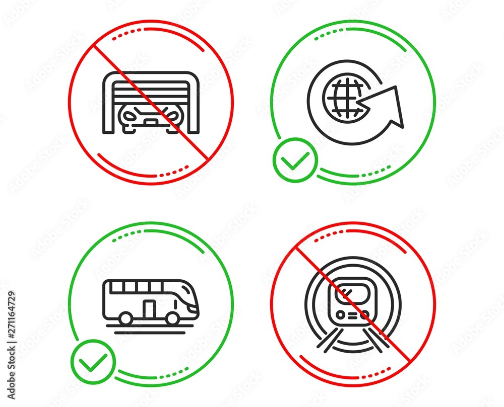 Do or Stop. World globe, Bus tour and Parking garage icons simple set. Metro subway sign. Around the world, Transport, Automatic door. Underground. Transportation set. Line world globe do icon Do or Stop. World globe, Bus tour and Parking garage icons simple set. Metro subway sign. Around the world, Transport, Automatic door. Underground. Transportation set. Line world globe do icon