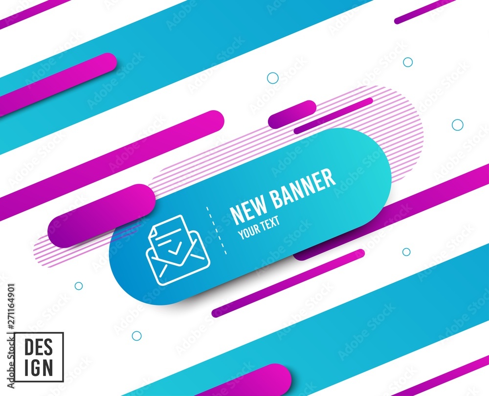 Approved mail line icon. Accepted or confirmed sign. Document symbol. Diagonal abstract banner. Linear approved mail icon. Geometric line shapes. Vector Approved mail line icon. Accepted or confirmed sign. Document symbol. Diagonal abstract banner. Linear approved mail icon. Geometric line shapes. Vector