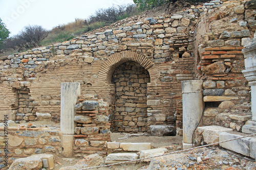 Unearthed ruins along the Curetes Road in the ancient city of Ephesus, Turkey near Selcuk. photo