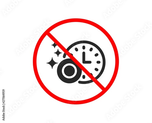 No or Stop. Cleaning dishes with Time icon. Dishwasher sign. Clean tableware sign. Prohibited ban stop symbol. No dishwasher timer icon. Vector