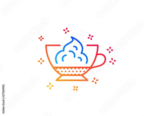 Espresso with whipped cream icon. Hot coffee drink sign. Beverage symbol. Gradient design elements. Linear espresso cream icon. Random shapes. Vector