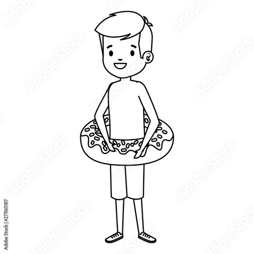 cute little boy with swimsuit and donut float