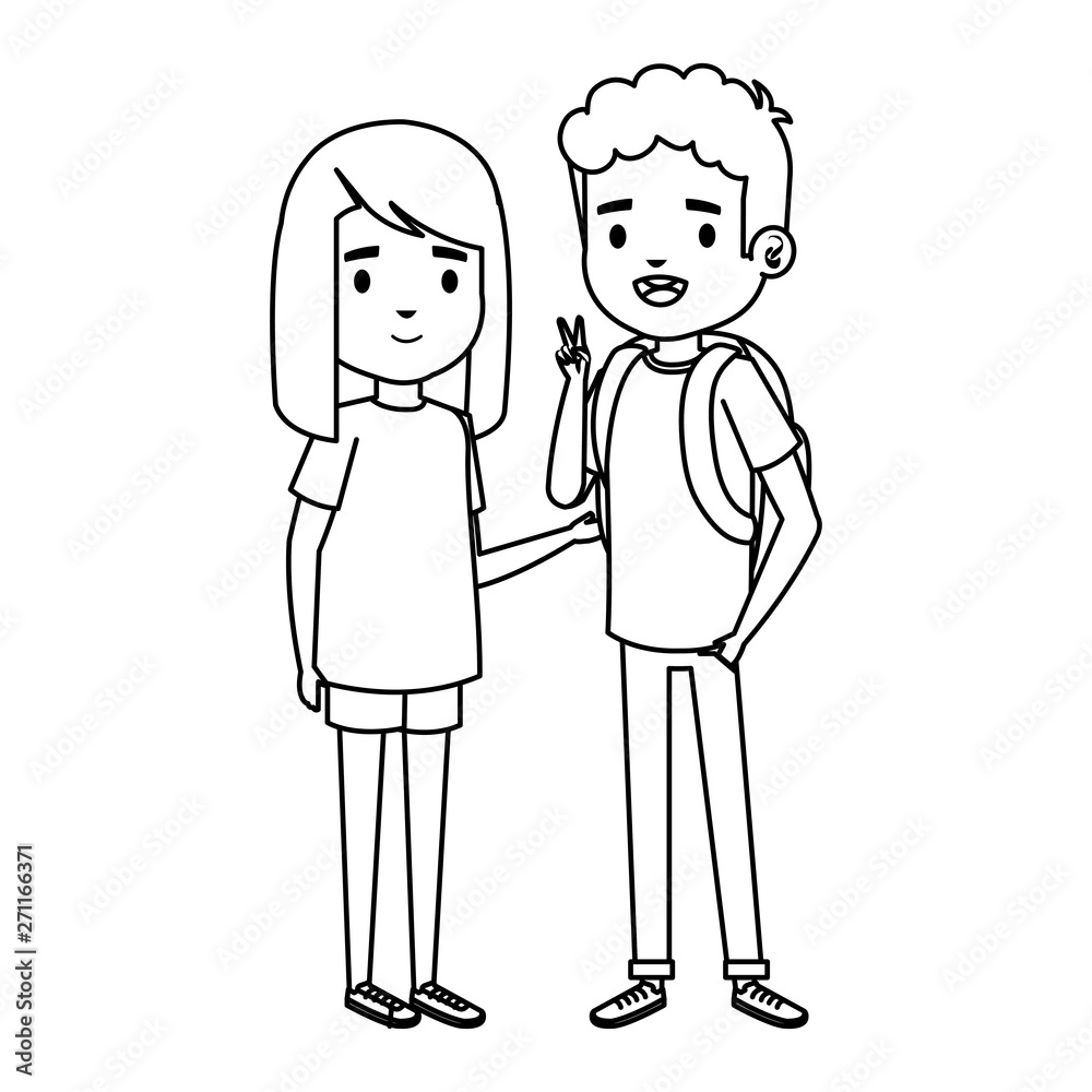 cute little kids couple with school bag characters cute little kids couple with school bag characters