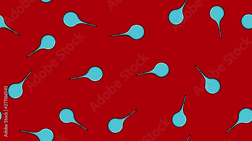 Seamless pattern texture of endless repeating medical rubber blue enema pears for cleaning the intestines on a red background. Vector illustration