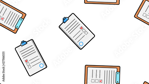 Seamless pattern texture of endless repeating paper sheets of paper contracts with tablets for papers on white background. Vector illustration