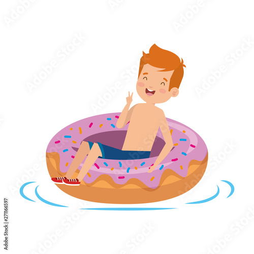 cute little boy with swimsuit and donut float
