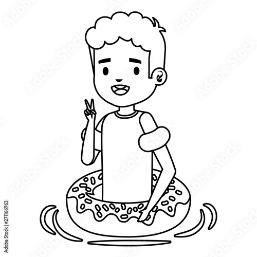cute little boy with shirt and donut float
