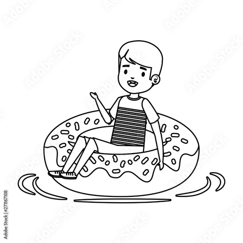 cute little boy with shirt and donut float