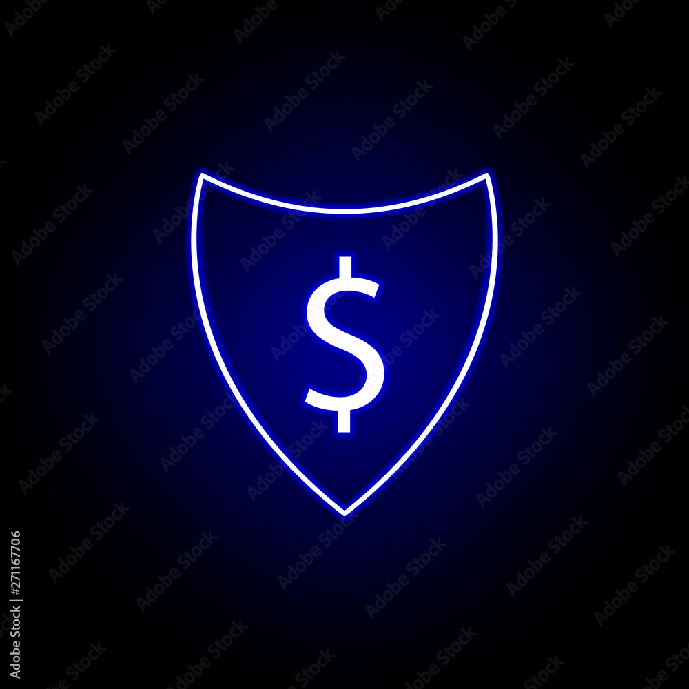 shield dollar icon in neon style. Element of finance illustration. Signs and symbols icon can be used for web, logo, mobile app, UI, UX shield dollar icon in neon style. Element of finance illustration. Signs and symbols icon can be used for web, logo, mobile app, UI, UX