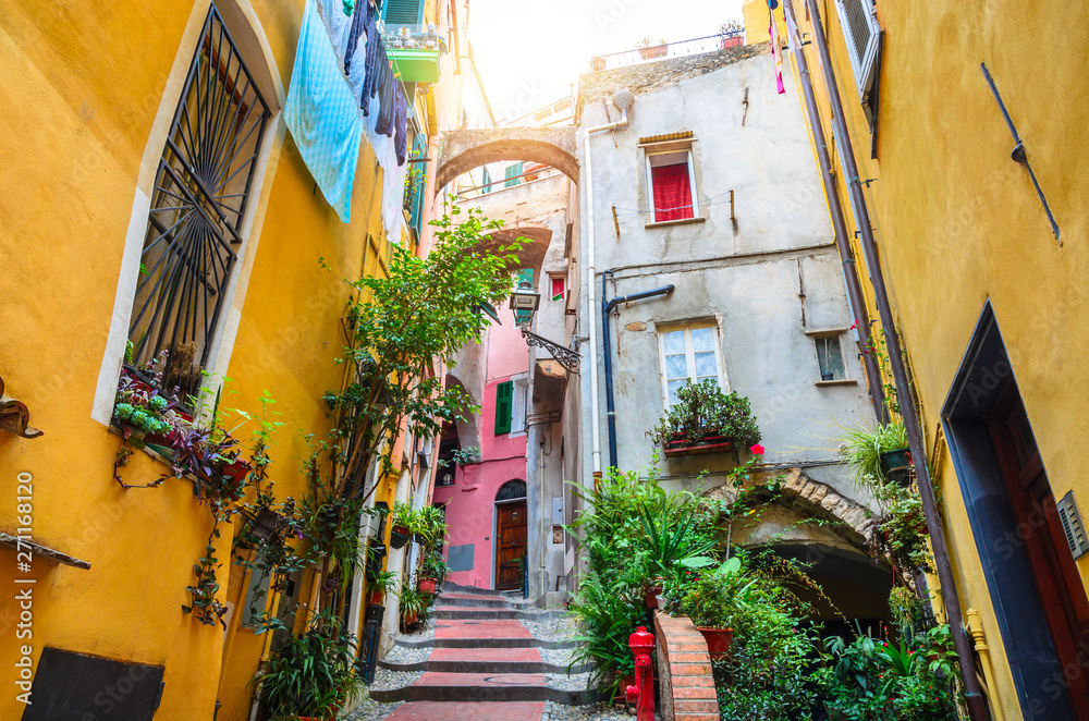 Traditional cozy street in city San Remo, Italy