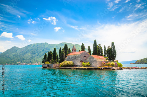 Beautiful mediterranean landscape. St. George Island near town Perast, Kotor bay, Montenegro. photo