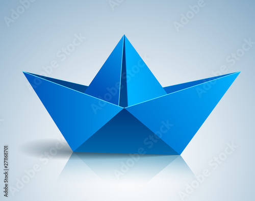 Origami paper folded toy ship  3d realistic vector illustration.