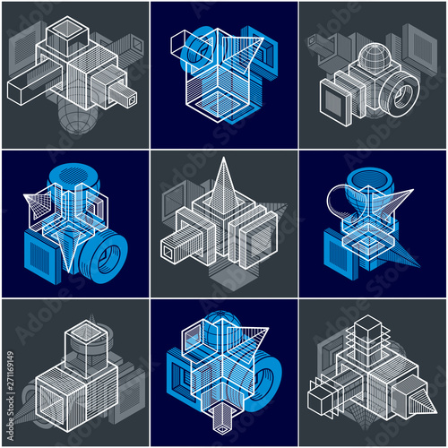 Abstract constructions vector set, dimensional designs collection.