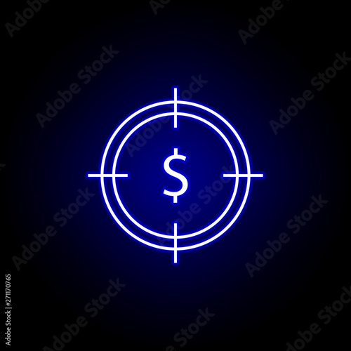 target dollar icon in neon style. Element of finance illustration. Signs and symbols icon can be used for web, logo, mobile app, UI, UX