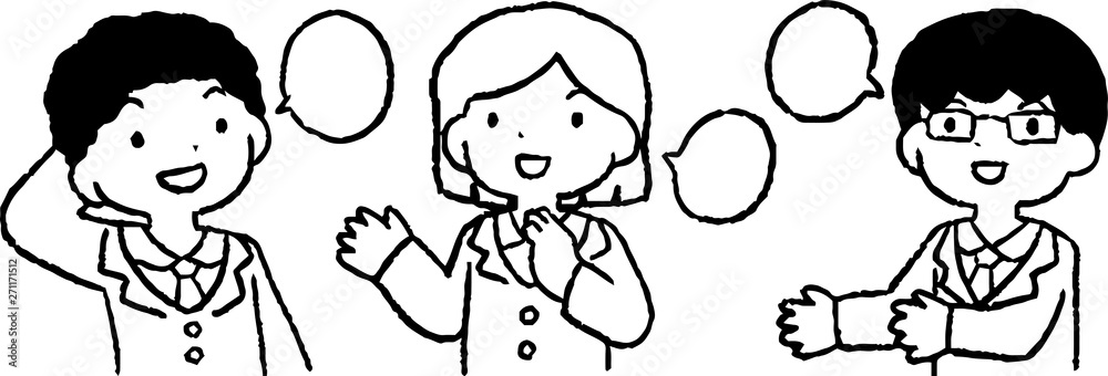 Monochrome Illustration of cute working people having a conversation Monochrome Illustration of cute working people having a conversation