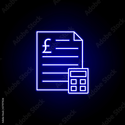 document pound calculator icon in neon style. Element of finance illustration. Signs and symbols icon can be used for web, logo, mobile app, UI, UX
