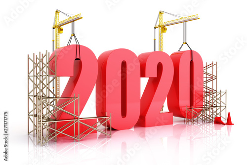Fototapeta Naklejka Na Ścianę i Meble -  Year 2020 growth, building, improvement in business or in general concept in the year 2020, 3d rendering on a white background