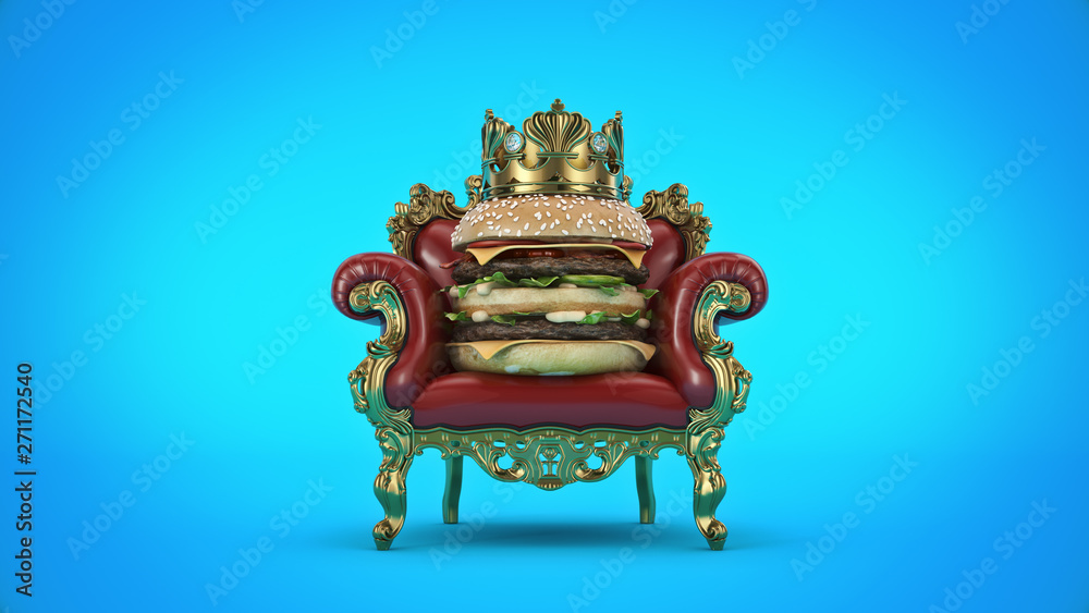 Burger with crown. 3d rendering