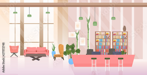 empty no people waiting area and reception hall creative office interior flat horizontal