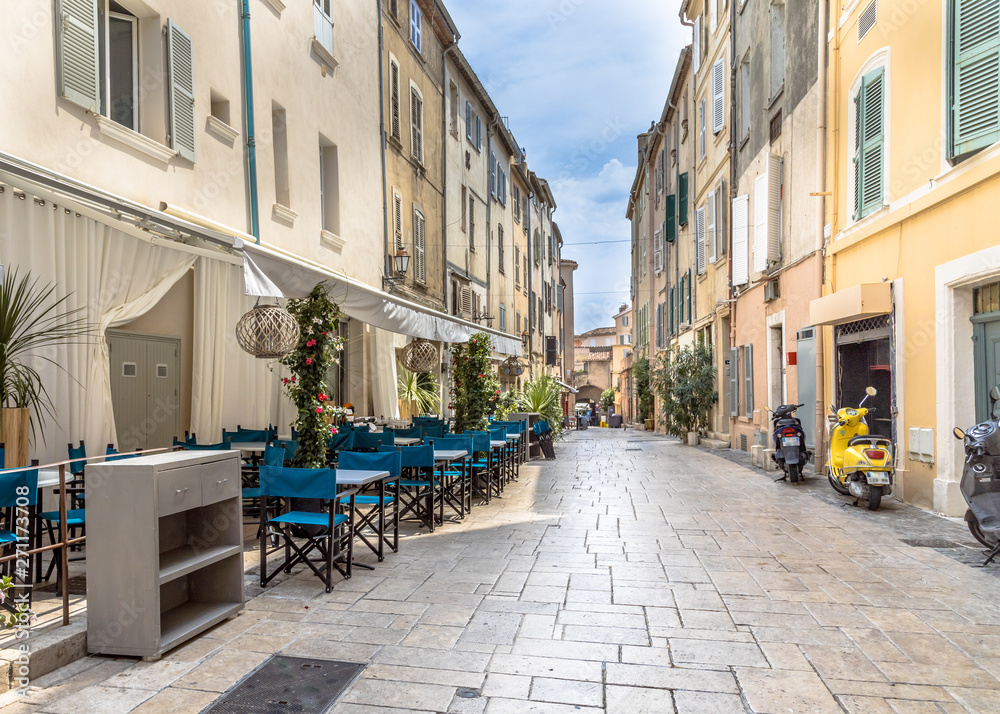 Street with restaurant  and terrace Saint Tropez
