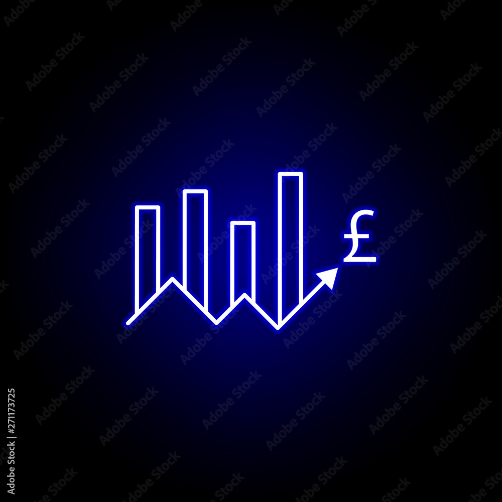 chart up arrow pound icon in neon style. Element of finance illustration. Signs and symbols icon can be used for web, logo, mobile app, UI, UX