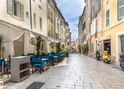 Street with restaurant and terrace Saint Tropez