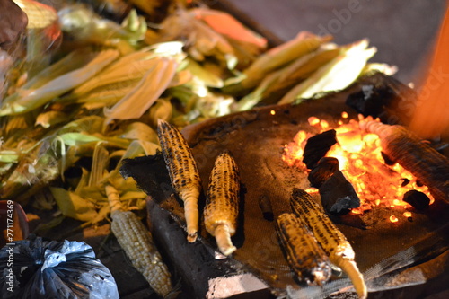 Corn grilled on coal