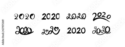 Big Set of hand drawn 2020, vector illustration on white.