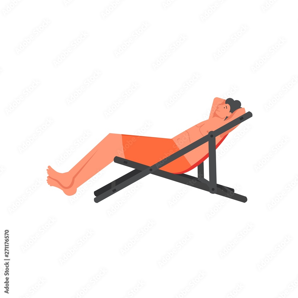 Man sunbathing on chaise longue, vector flat style design illustration Man sunbathing on chaise longue, vector flat style design illustration