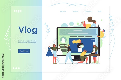 Vlog vector website landing page design template