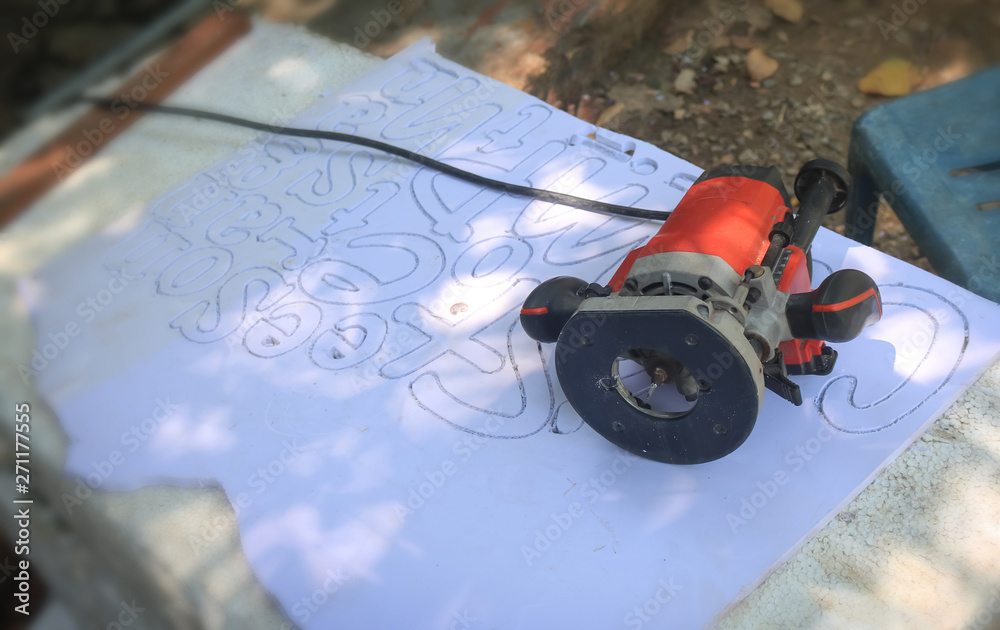 Electric routering for cutting foam to label characters Electric routering for cutting foam to label characters