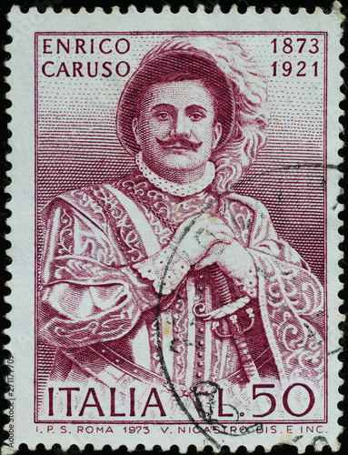 Enrico Caruso on old italian stamp photo