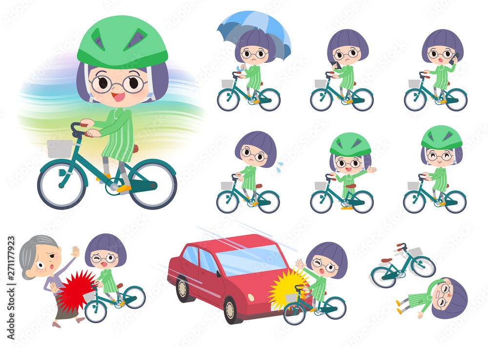 Green clothing Glasses girl_city cycle Green clothing Glasses girl_city cycle