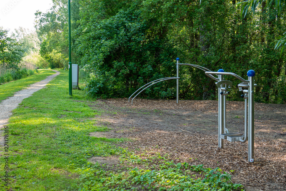 Fototapeta premium Sports equipment for outdoor facilities is available in the park and invites you to do outdoor sports.