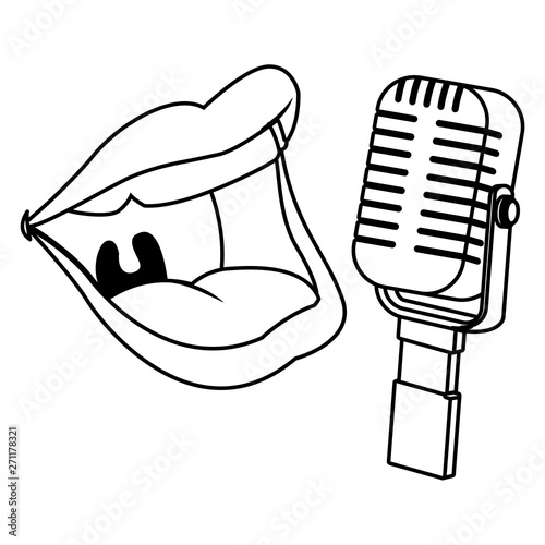 mouth and microphone black and white