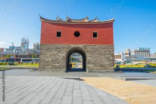 People walking around The North Gate(Beimen) in Taipei, Taiwan photo