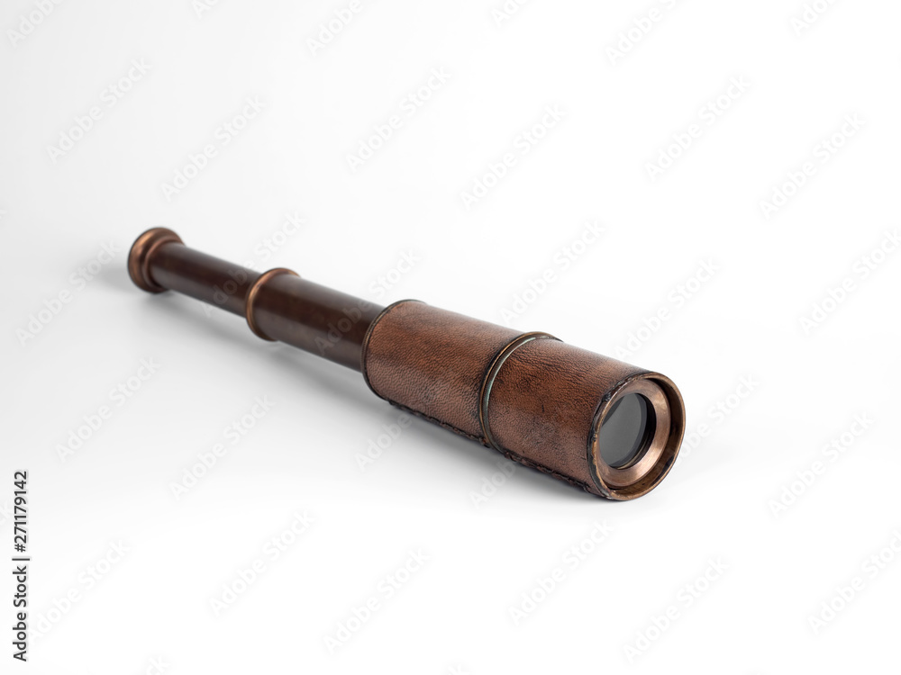 Close up Antique Monocular Telescope Isolated on White Background Close up Antique Monocular Telescope Isolated on White Background