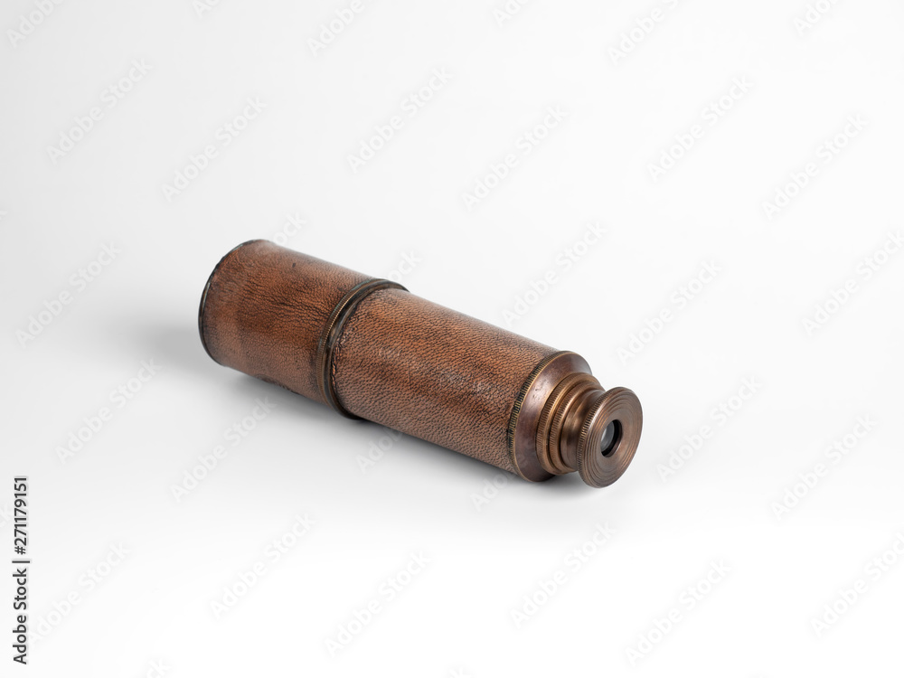 Close up Antique Monocular Telescope Isolated on White Background Close up Antique Monocular Telescope Isolated on White Background