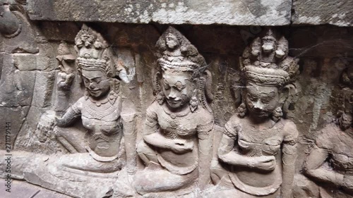 Ancient bas-relief on the walls of the Terrace of the Leper King, Angkor archaeological Park, Siem reap, Cambodia. photo