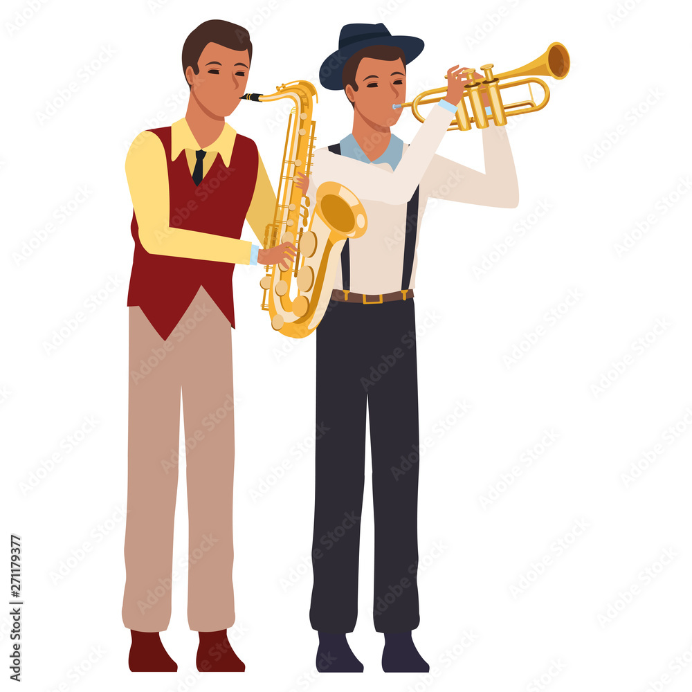Naklejka premium musicians playing saxophone and trumpet