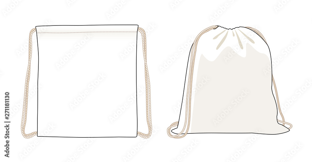 Blank drawstring bag, white foldable backpack, cloth bag, vector ...
