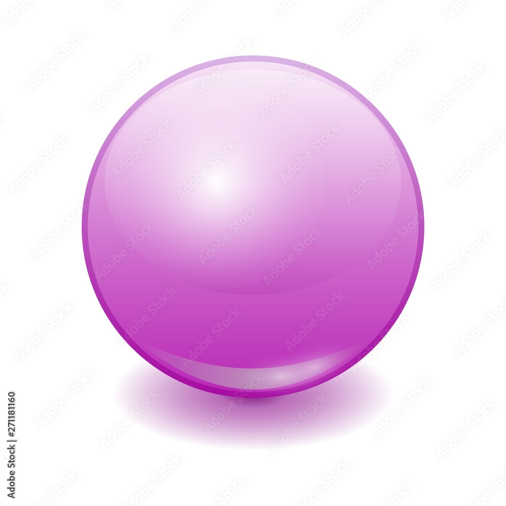 Obraz premium Vector realistic purple color plastic ball, shine sphere with patches of light isolated on white background. 3D illustration.