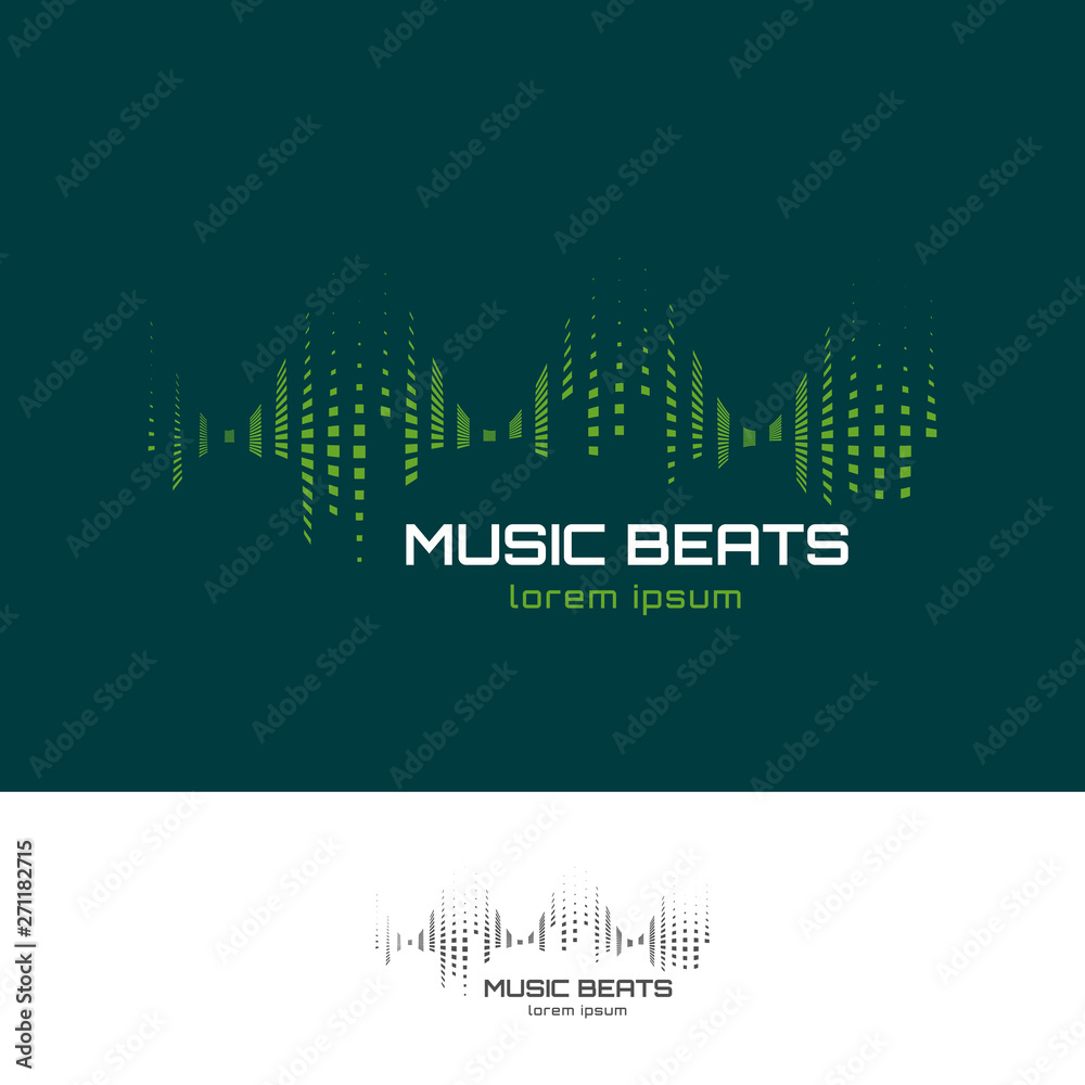 Music beats vector emblem design. Sound impuls. Audio wave icon.