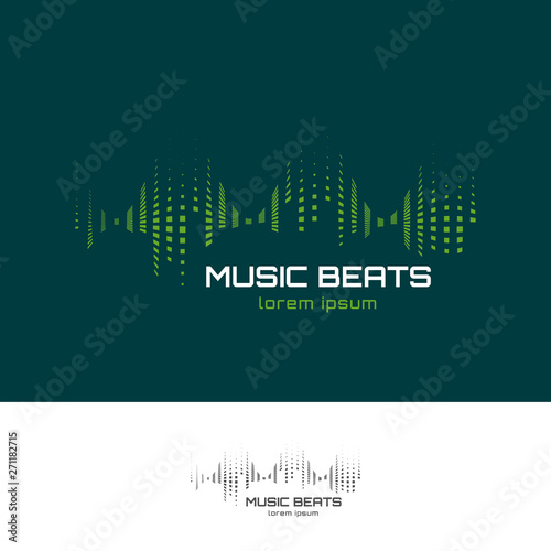 Music beats vector emblem design. Sound impuls. Audio wave icon.